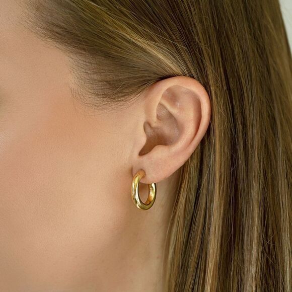 💛 Gold Medium Thick Hoop Earrings Everyday Chic NWT - Picture 1 of 2